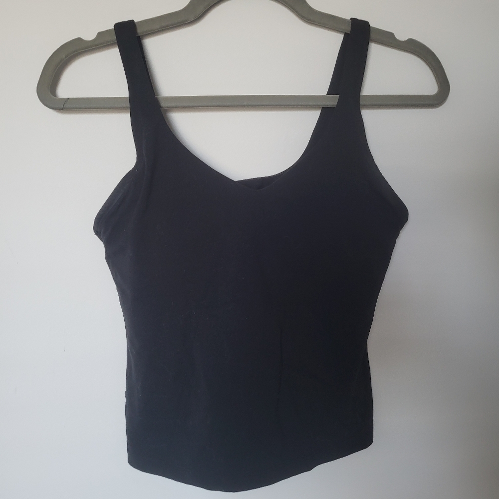 Pink Lily Black cropped v neck compression athletic bra top tank Size Large
